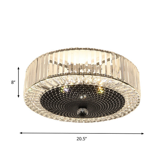 Drum - Shaped Crystal Flush Light In Black - Minimalist 4/5 - Light Rectangle Ceiling Lamp