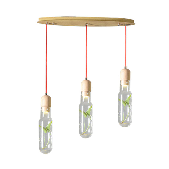 Metal Led Pendant Light With Bottle Cluster Design And Wood Accent For Living Room