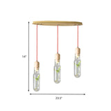 Industrial Metal Led Pendant Light With Wood Cluster - 3/6 Bulbs For Living Room