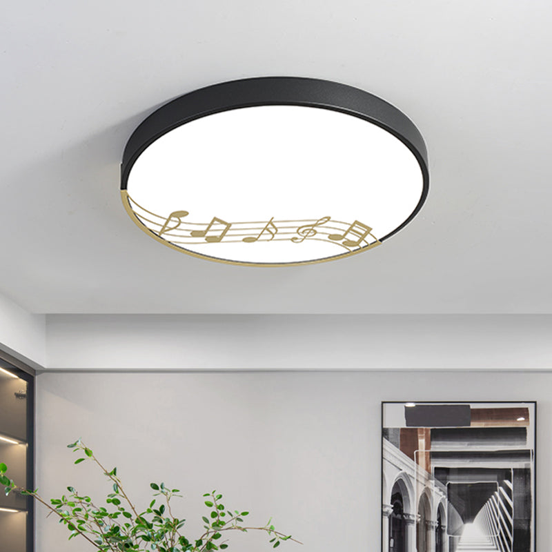 Black/White Macaron Disc Led Ceiling Flushmount Light With Rhythm Pattern - Sleek & Stylish Black