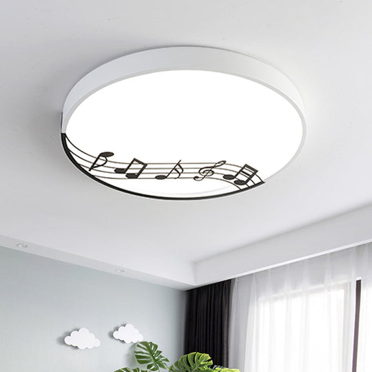 Black/White Macaron Disc Led Ceiling Flushmount Light With Rhythm Pattern - Sleek & Stylish White