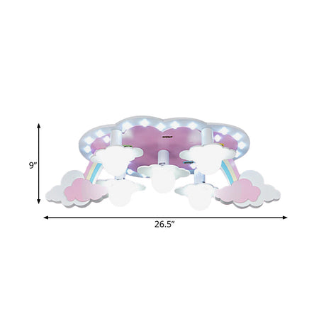 Rainbow Girls Wood Ceiling Lamp: Pink 5-Light Cartoon Flush Mount With Open Bulb Design