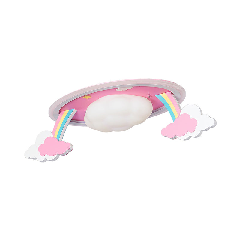 Pink Rainbow Cartoon Led Ceiling Light With Acrylic Shade - Oval Flush Mount