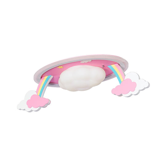 Pink Rainbow Cartoon Led Ceiling Light With Acrylic Shade - Oval Flush Mount
