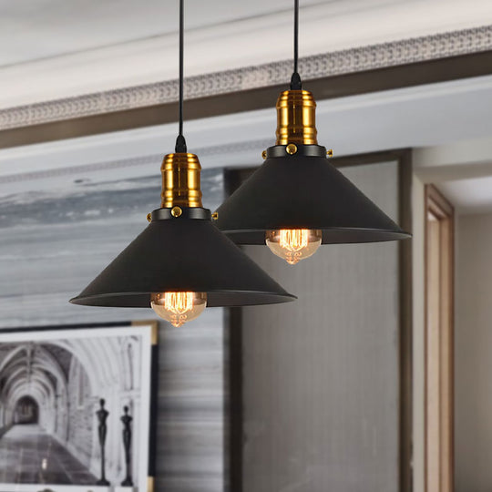 Vintage Cone Metal Ceiling Pendant Light - 1/2/3-Pack Black Stylish Design 10’/12’/14’ Width