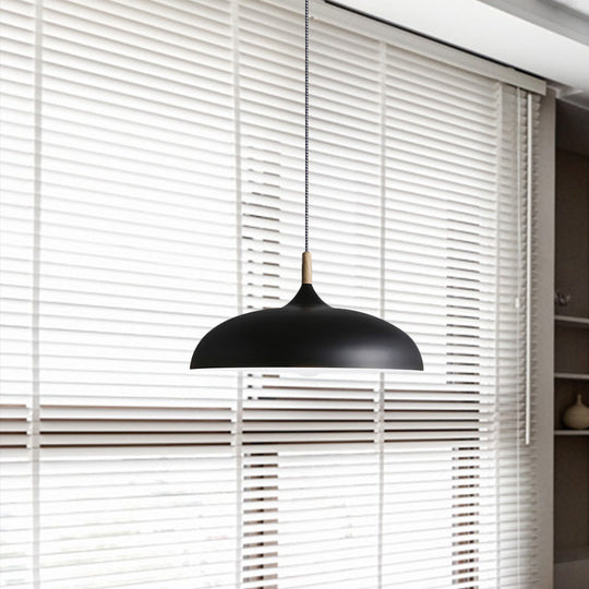 Black/White Retro Dome Pendant Light Fixture With Adjustable Cord - Kitchen Hanging Lamp