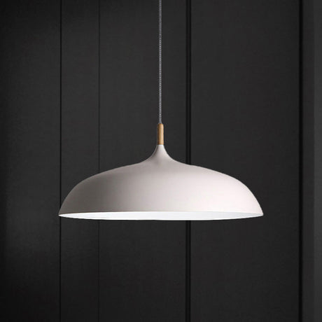 Retro Style Black/White Dome Pendant Light Fixture With Adjustable Cord - Metal 1 Bulb Hanging Lamp