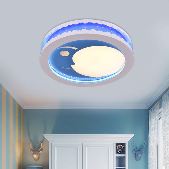 Metal Led Music Ceiling Light For Bedrooms: Hollow Crescent Design (Pink/Blue/Navy)