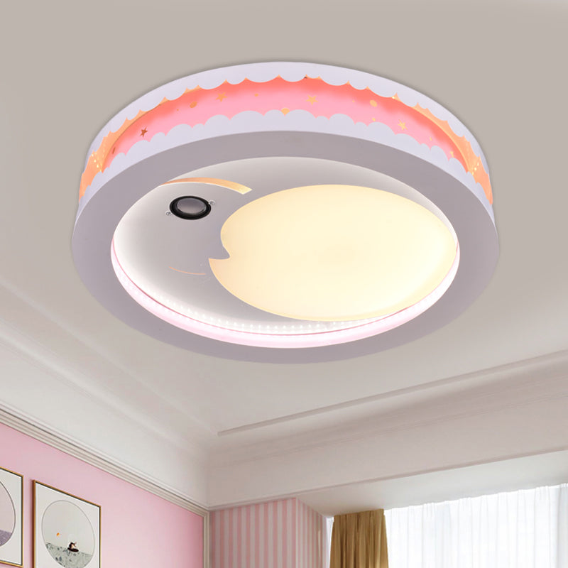 Metal Led Music Ceiling Light For Bedrooms: Hollow Crescent Design (Pink/Blue/Navy) Pink