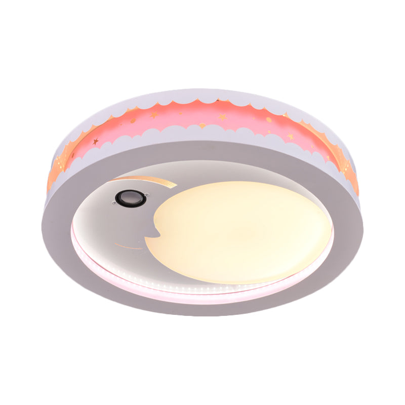Metal Led Music Ceiling Light For Bedrooms: Hollow Crescent Design (Pink/Blue/Navy)