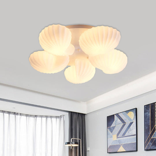 Nautical Glass Scallop Shell Flush Light - 3/5 - Light Mount Ceiling Lighting For Living Room 5 /