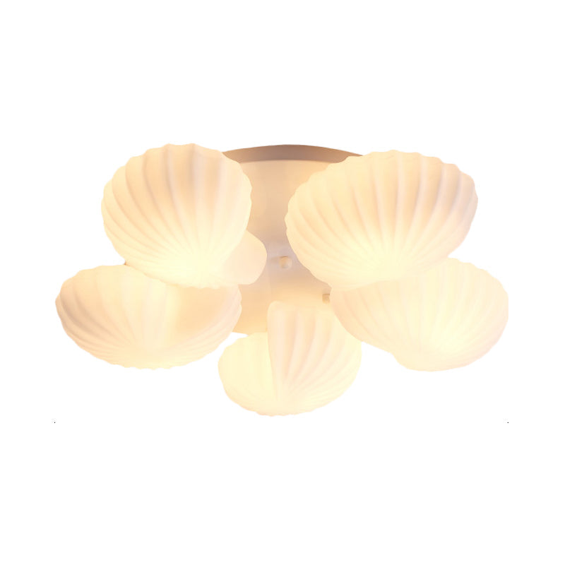 Nautical Glass Scallop Shell Flush Light - 3/5-Light Mount Ceiling Lighting For Living Room
