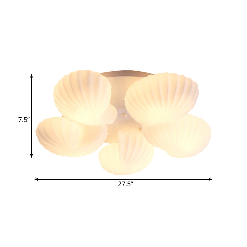 Nautical Glass Scallop Shell Flush Light - 3/5-Light Mount Ceiling Lighting For Living Room