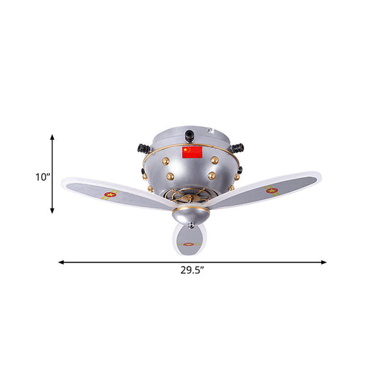 Kids Led Ceiling Light Fixture In Nickel For Boy’s Room - Propeller Jet Head Flushmount