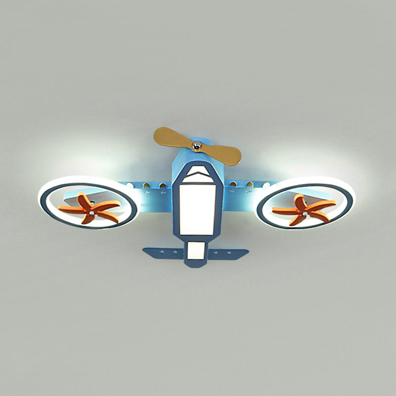 Kids’ Blue Jet Plane Ceiling Light With Spinnable Wing And Led Flush Mount