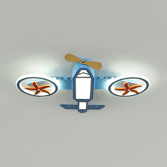Kids’ Blue Jet Plane Ceiling Light With Spinnable Wing And Led Flush Mount