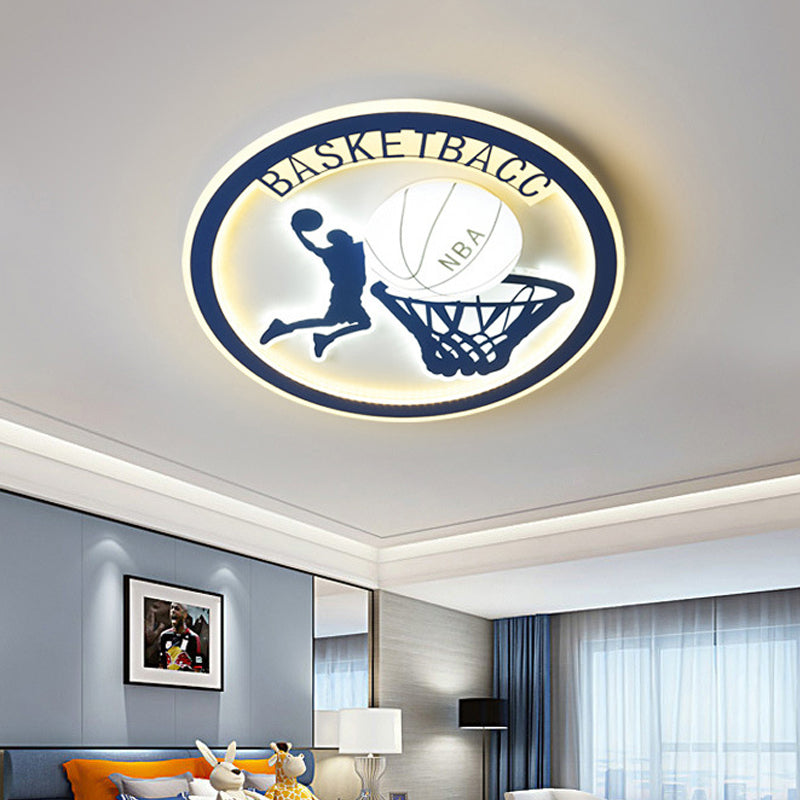 Kids Bedroom Basketball Led Flush - Mount Ceiling Light - Orange/White Glass Fixture