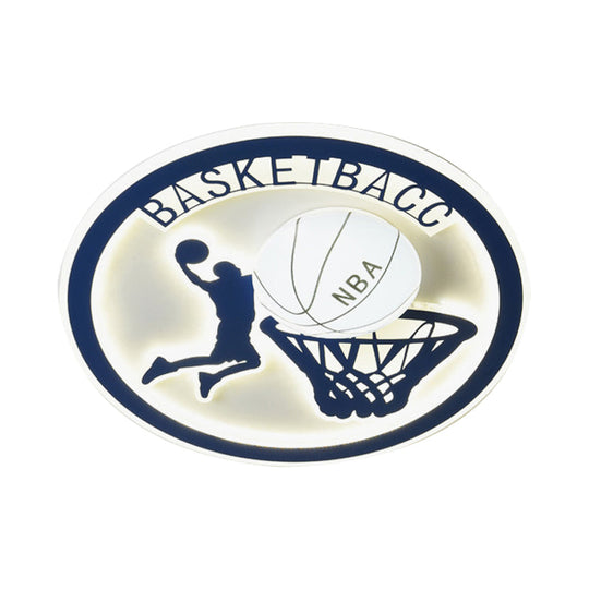 Kids Bedroom Basketball Led Flush - Mount Ceiling Light - Orange/White Glass Fixture