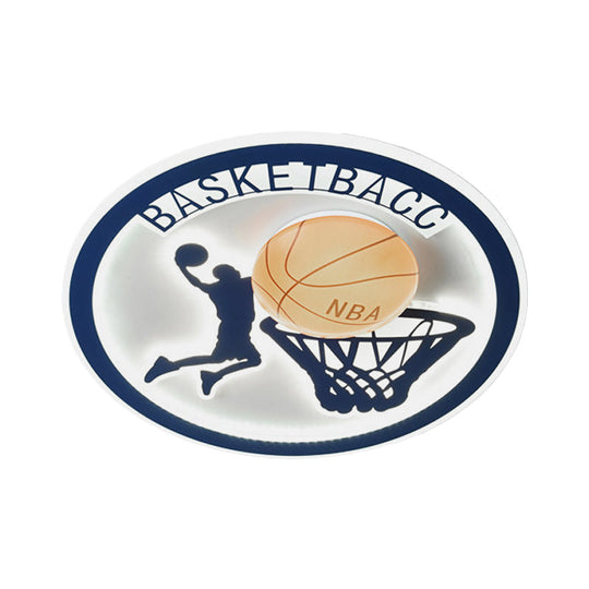 Kids Bedroom Basketball Led Flush - Mount Ceiling Light - Orange/White Glass Fixture