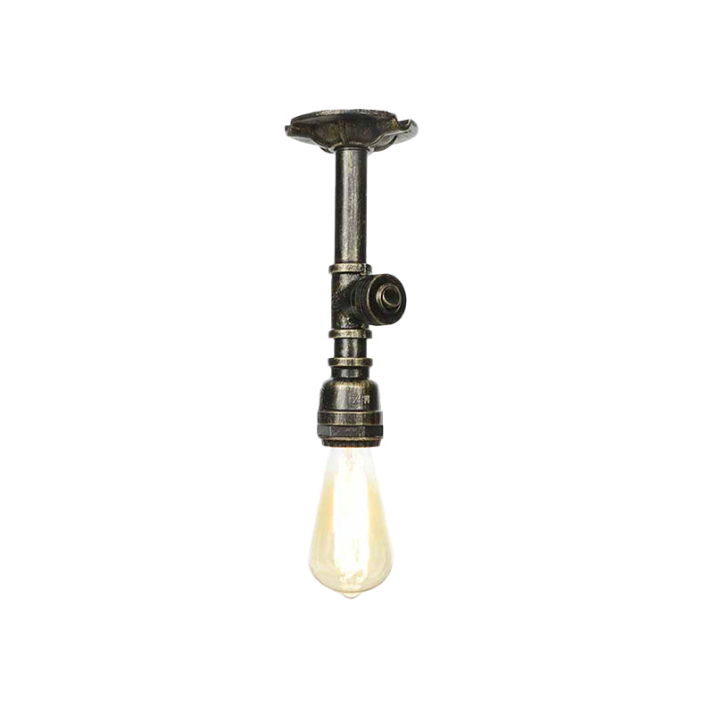 Bronze Water Pipe Ceiling Light - Antique Semi - Flush Mount With 1 Bulb