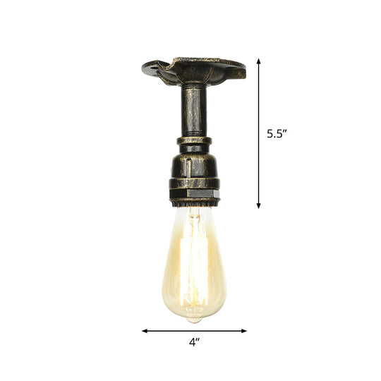 Bronze Water Pipe Ceiling Light - Antique Semi - Flush Mount With 1 Bulb