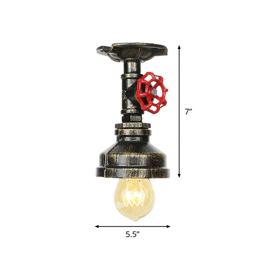 Bronze Water Pipe Ceiling Light - Antique Semi - Flush Mount With 1 Bulb