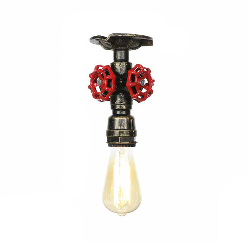 Bronze Water Pipe Ceiling Light - Antique Semi - Flush Mount With 1 Bulb