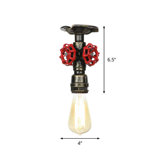 Bronze Water Pipe Ceiling Light - Antique Semi - Flush Mount With 1 Bulb