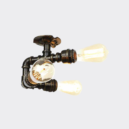Semi Flush Mount Industrial Bare Bulb Ceiling Lighting In Bronze (3/4 - Light Iron Flush)