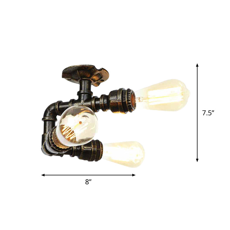 Semi Flush Mount Industrial Bare Bulb Ceiling Lighting In Bronze (3/4 - Light Iron Flush)