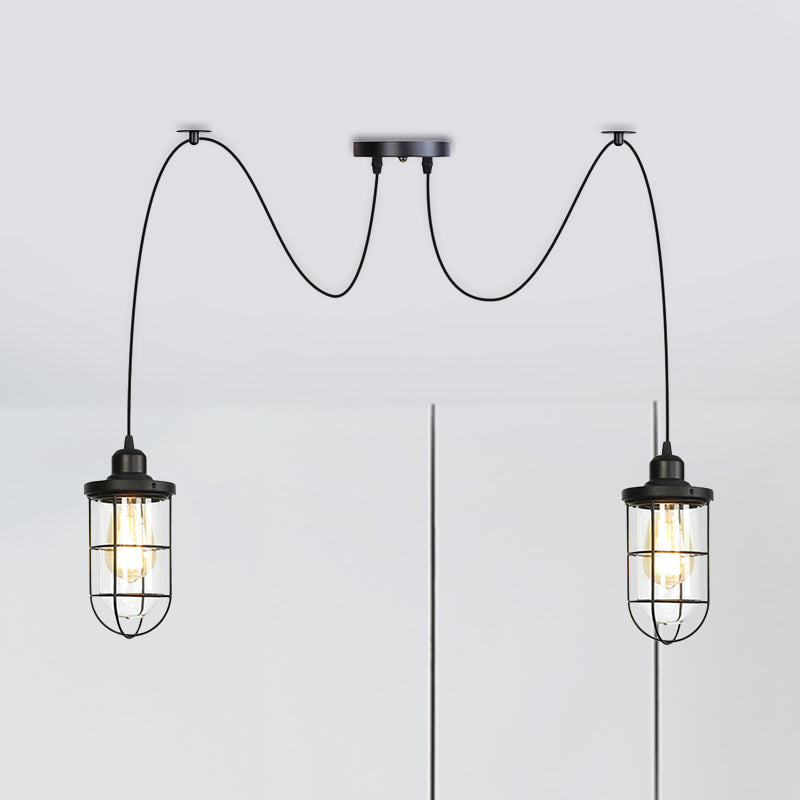 Industrial Black Caged Multi-Bulb Ceiling Light With Clear Glass - Perfect For Restaurants And Swag