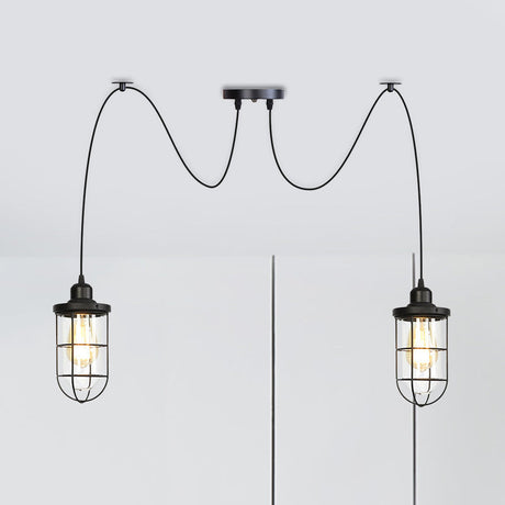 Industrial Black Caged Multi Ceiling Light - Clear Glass 2/3/6-Bulb Ideal For Restaurants Swag