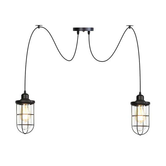 Industrial Black Caged Multi-Bulb Ceiling Light With Clear Glass - Perfect For Restaurants And Swag
