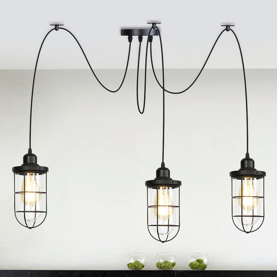 Industrial Black Caged Multi-Bulb Ceiling Light With Clear Glass - Perfect For Restaurants And Swag