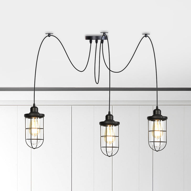 Industrial Black Caged Multi-Bulb Ceiling Light With Clear Glass - Perfect For Restaurants And Swag