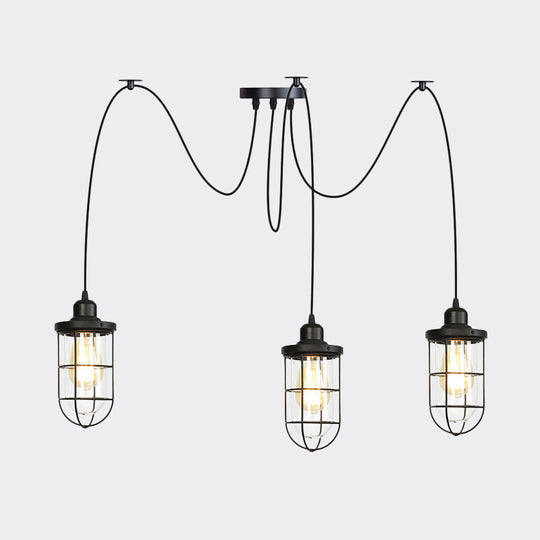 Industrial Black Caged Multi-Bulb Ceiling Light With Clear Glass - Perfect For Restaurants And Swag