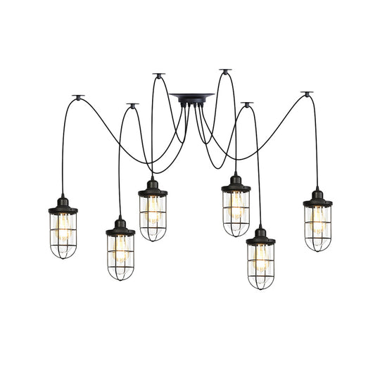 Industrial Black Caged Multi-Bulb Ceiling Light With Clear Glass - Perfect For Restaurants And Swag