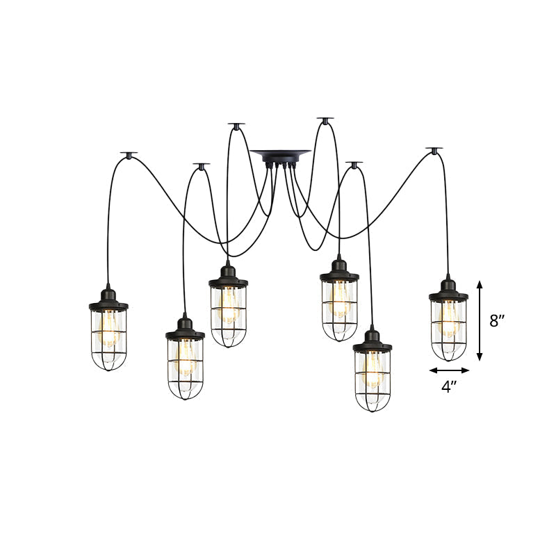 Industrial Black Caged Multi-Bulb Ceiling Light With Clear Glass - Perfect For Restaurants And Swag