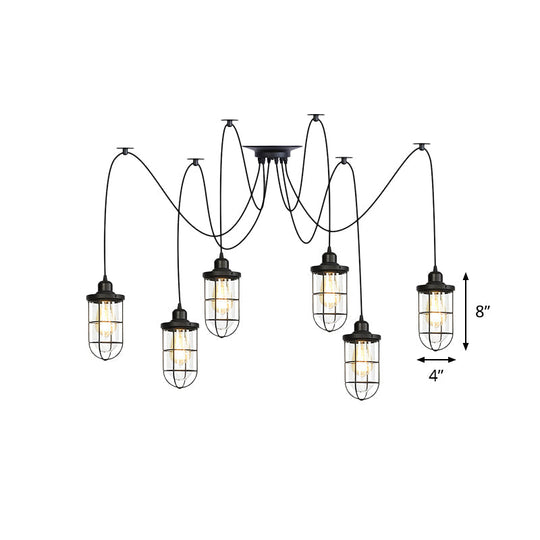 Industrial Black Caged Multi-Bulb Ceiling Light With Clear Glass - Perfect For Restaurants And Swag