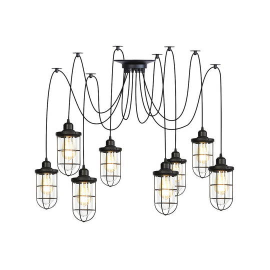 Industrial Black Caged Multi-Bulb Ceiling Light With Clear Glass - Perfect For Restaurants And Swag