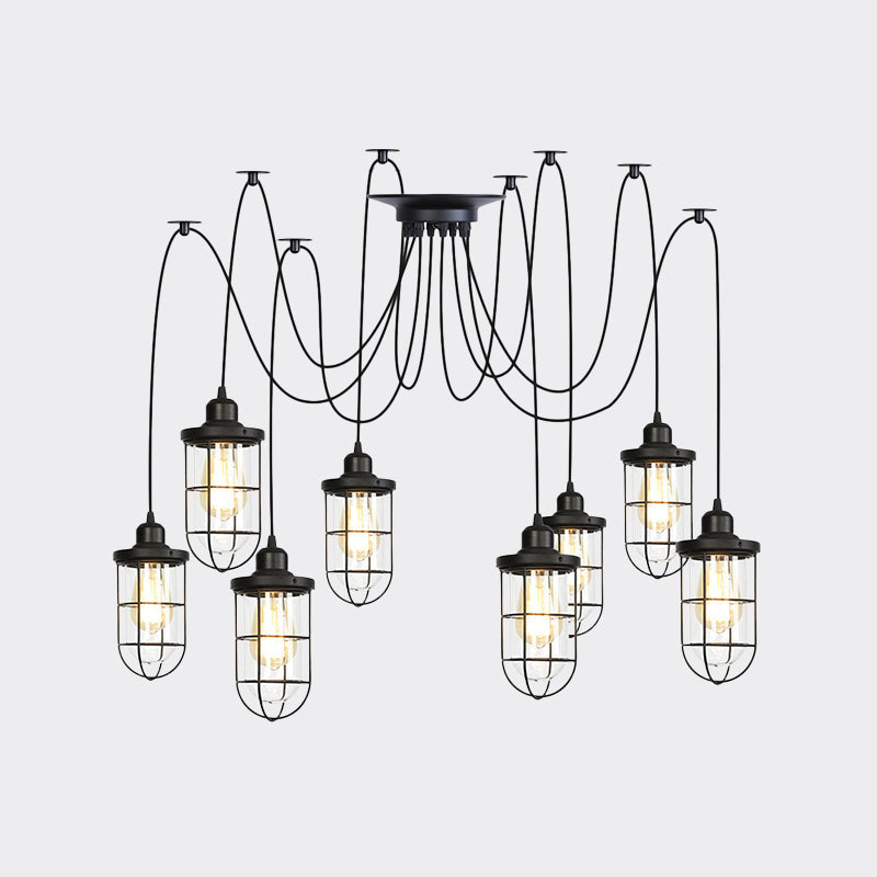 Industrial Black Caged Multi-Bulb Ceiling Light With Clear Glass - Perfect For Restaurants And Swag