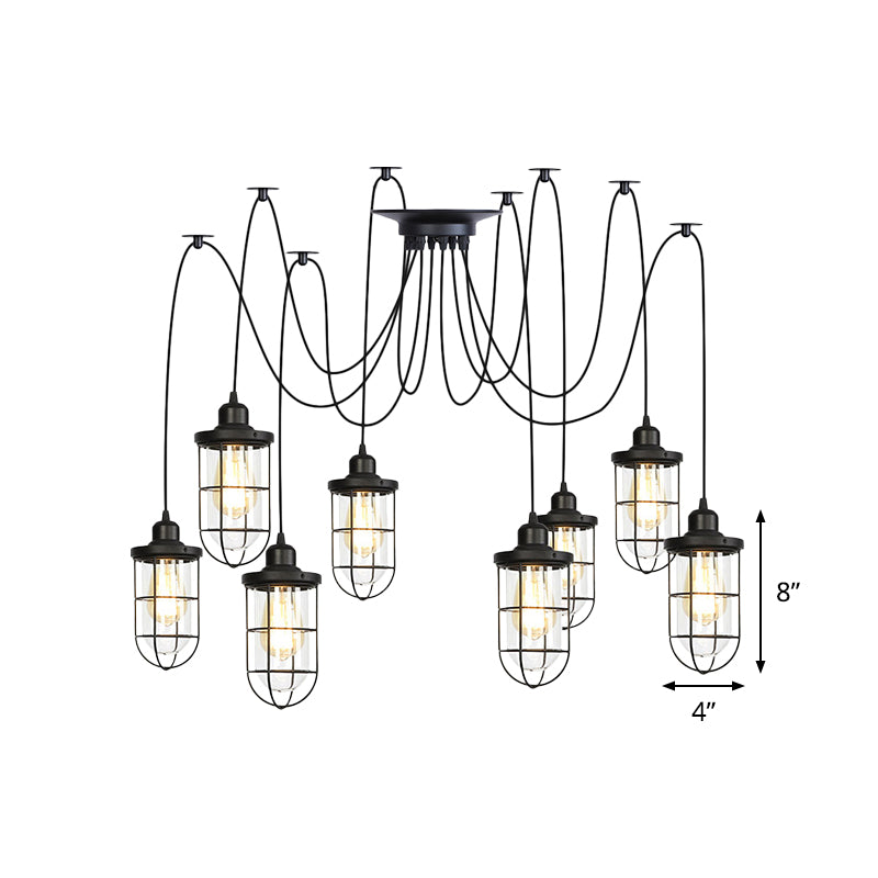 Industrial Black Caged Multi-Bulb Ceiling Light With Clear Glass - Perfect For Restaurants And Swag