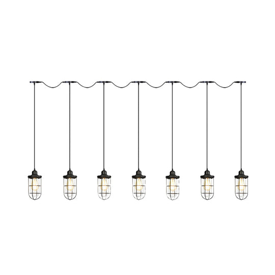 Minimalist Black Multi Light Chandelier With Clear Glass Cage - Farmhouse Tandem Ceiling Lamp