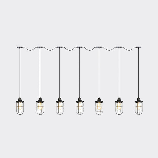 Minimalist Black Multi Light Chandelier With Clear Glass Cage - Farmhouse Tandem Ceiling Lamp