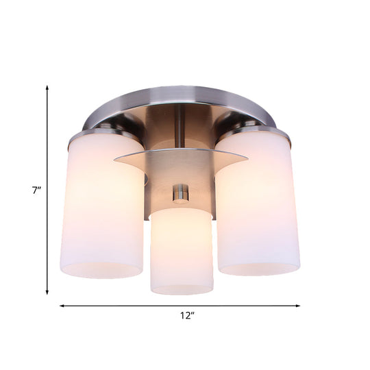 Modern Chrome Flush Mount Lighting - 3-Light Bedroom Fixture With Cream Glass Shade