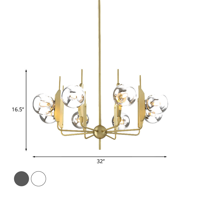 Modern Gold 8-Light Chandelier With Milk White/Smoke Gray Glass Shades - Ideal For Living Room