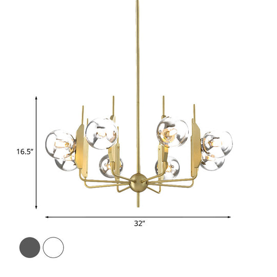 Modern Gold 8-Light Chandelier With Milk White/Smoke Gray Glass Shades - Ideal For Living Room