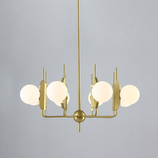 Modern Gold 8-Light Chandelier With Milk White/Smoke Gray Glass Shades - Ideal For Living Room