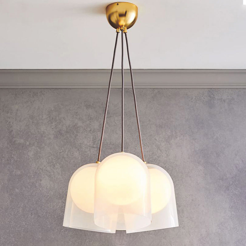 Modern White Glass Multi Pendant Light With 3 Lights In Gold - Perfect For Living Room Ceiling