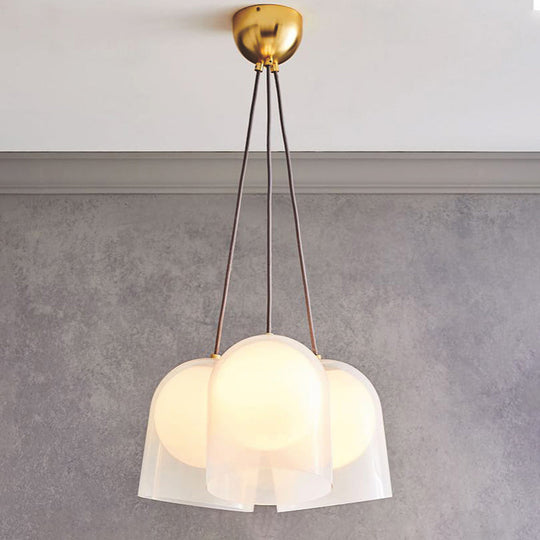 Modern White Glass Multi Pendant Light With 3 Lights In Gold - Perfect For Living Room Ceiling